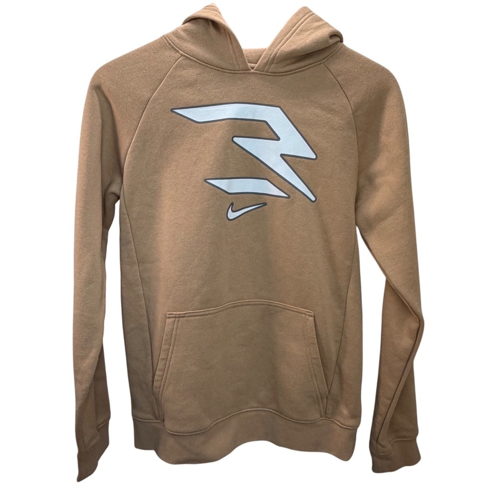 Nike Big 3 brand Swoosh Logo Hoodie Tan Fleece Kids‎ XL Pullover